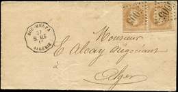 Let LETTRES ET OBLITERATIONS D'ALGERIE - N°28 10c. Bistre (2) Obl. GC 5005 S. LAC Du 27/2/70, Cachet Conv. BOU-MEDFA BL  - 1849-1876: Classic Period