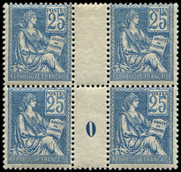 ** EMISSIONS DU XXème SIECLE - 114   Mouchon, 25c. Bleu, BLOC De 4 Mill.0, Ch. Sur Intervalle, Décentré, Frais Et TB - Unused Stamps