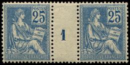 ** EMISSIONS DU XXème SIECLE - 118   Mouchon, 25c. Bleu, PAIRE Mill.1, Ch. Sur Le Pont, Très Bon Centrage, R Et TB - Unused Stamps