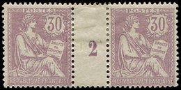 * EMISSIONS DU XXème SIECLE - 128   Mouchon Retouché, 30c. Violet, PAIRE Mill.2, Forte Ch., Sinon TB - Unused Stamps