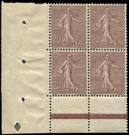 ** EMISSIONS DU XXème SIECLE - 131   Semeuse Lignée, 20c. Brun Lilas, BLOC De 4 Cdf, Excellent Centrage, TTB - Unused Stamps