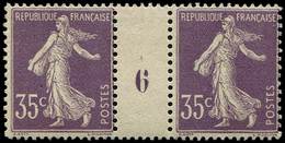 ** EMISSIONS DU XXème SIECLE - 136   Semeuse Chiffres Maigres, 35c. Violet, PAIRE Mill.6, Inf. Adh. S. Interp., TB - Unused Stamps