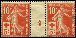 * EMISSIONS DU XXème SIECLE - 147   Croix Rouge, 10c. + 5c. Rouge, PAIRE Mill.4, TB - Nuovi