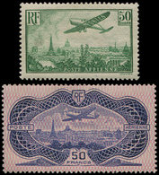 * POSTE AERIENNE - 14/15 50f. Vert-jaune Et 50f. Burelé, TB - 1927-1959 Mint/hinged