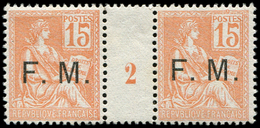 ** FRANCHISE MILITAIRE - 1    15c. Orange, PAIRE Mill.2, Frais, R Et TB - Military Postage Stamps