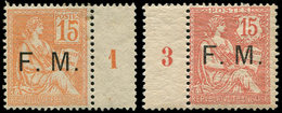 * FRANCHISE MILITAIRE - 1 Et 2, 15c. Orange Et 15c. Vermillon, Bdf Mill.1 Et 3, TB - Military Postage Stamps