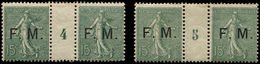 FRANCHISE MILITAIRE - 3    15c. Vert-olive, 2 PAIRES Mill.4 * Et 5 **, TB - Military Postage Stamps