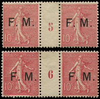 FRANCHISE MILITAIRE - 4    10c. Rose, 2 PAIRES Mill.5 Et 6, **/*, TB - Military Postage Stamps