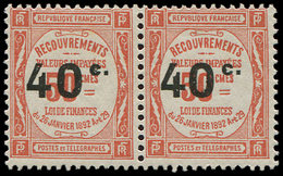 * TAXE - 50b  Recouvrements, 40c. Sur 50c. Rouge, 4 éloigné De 0 Tenant à Normal, TB - 1859-1959 Storia Postale