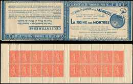 CARNETS (N°Cérès Jusqu'en1964) - 125  Semeuse Lignée, 50c. Rouge, N°199D, T IV, S. 161, REINE DES MONTRES, Qqs Adh. De C - Altri & Non Classificati