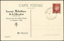 Let TIMBRES DE LIBERATION - ANNEMASSE 40 : 1f20 Brun-rouge, Perforé, Obl. Càd 30/10/44 Sur CP Souvenir, TB - Liberazione