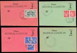 Let TIMBRES DE LIBERATION - BOURG D'OISANS : 4 CP Avec Surcharge 9,50 (2), 24,30 (2) Dont 3 Avec TP Obl. 14/7/45, TB - Liberazione