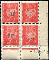 ** TIMBRES DE LIBERATION - CHATELLERAULT 4 : 1f. Rouge, BLOC De 4 CD 7/12/43, TB, Signé Mayer - Liberazione