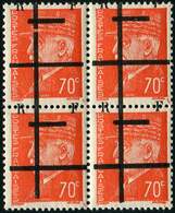 ** TIMBRES DE LIBERATION - LILLE 6 : 70c. Orange, BLOC De 4 Avec Surch. RF A CHEVAL Sur Le Haut Des Timbres, TB, Signé M - Liberazione