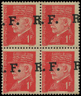 ** TIMBRES DE LIBERATION - LYON 9a : Pétain, 1f. Rouge, Surch. F.R, BLOC De 4, Lég. Rouss. Sinon TB, Signé Mayer - Liberazione