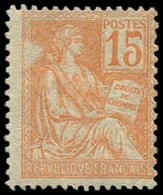 * VARIETES - 117   Mouchon, 15c. Orange, Impression Incomplète Derrière La Tête, TB - Unused Stamps