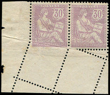 * VARIETES - 128   Mouchon Retouché, 30c. Violet, PAIRE Cdf, Piquage OBLIQUE, Bon Centrage, TTB - Nuovi