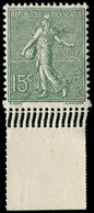 * VARIETES - 130   Semeuse Lignée, 15c. Vert-gris, Bdf, Piquages MULTIPLES Sur Le Bord, TB - Unused Stamps