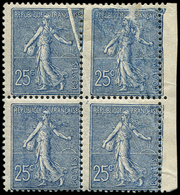 ** VARIETES - 132   Semeuse Lignée, 25c. Bleu, BLOC De 4, PAIRE Sup. * Avec PLI ACCORDEON Et DECALAGE Vers La Droite, TB - Unused Stamps