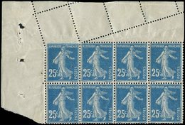 ** VARIETES - 140   Semeuse Camée, 25c. Bleu, BLOC De 8 Cdf, Variété De PIQUAGE Par Pliage, TB. C - Unused Stamps