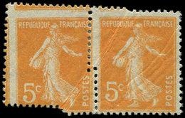 * VARIETES - 158   Semeuse Camée,  5c. Orange, PAIRE Avec Variété De PIQUAGE, TB - Unused Stamps