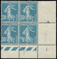 ** VARIETES - 192   Semeuse Camée, 30c. Bleu, 3 De 30 Quasi EFFACE Dans Un BLOC De 4, 2 Ex. * Hors Variété, TB - Unused Stamps