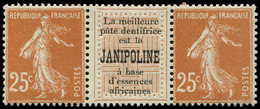 * VARIETES - 235c  Semeuse Camée, 25c. Brun-jaune, PAIRE Interp. JANIPOLINE, TB - Nuovi