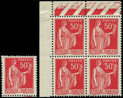 ** VARIETES - 283u  Paix, 50c. Rouge, T I, FAUX De BARCELONE, BLOC De 4 Cdf Et Unité, TB - Unused Stamps