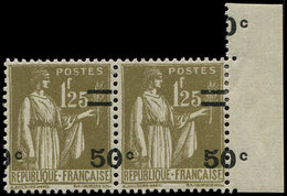 ** VARIETES - 298f  Paix, 50c. S. 1f25, PAIRE Bdf Avec Surch. A CHEVAL, 1 Ex. *, TB - Unused Stamps