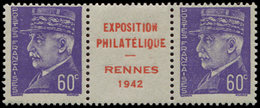 ** VARIETES - 509   Pétain, 60c. Violet, PAIRE Interp. Avec Pub RENNES 1942, TB - Nuovi