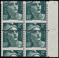 ** VARIETES - 713   Gandon,  2f. Vert, BLOC De 4 Bdf, PIQUAGE à CHEVAL, TB - Unused Stamps