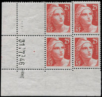 ** VARIETES - 729   Gandon Gravé, 25f. Vermillon, BLOC De 4, Décalage De Dentelure Sur CD 31/7/46, TB - Unused Stamps