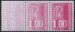 ** VARIETES - 1892   Béquet, 1,00 Rouge Gravé, Impression DETRUITE Allant à Défectueuse Dans Une BANDE De 3, TB - Unused Stamps