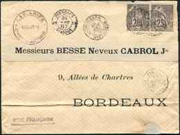 Let Colonies Générales - 54   25c. Noir S. Rose, PAIRE Obl. Càd St PIERRE MARTINIQUE 10/8/87 S. Env., Arr. Bordeaux 24/8 - Altri & Non Classificati