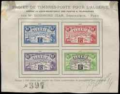 (*) ALGERIE 1906 : Projet De Timbres-Poste Pour L'Algérie De J. Sigismond Dans Un BLOC De 4 Valeurs 1f., 2f., 5f., 10f., - Autres & Non Classés