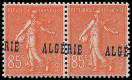 * ALGERIE 28 : 85c. Rouge, PAIRE Horizontale, Surcharge ALGERIE à CHEVAL, TB - Altri & Non Classificati