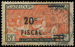 GUADELOUPE Timbres Fiscaux Postaux 100 : Surch. Fiscale 20c. Sur 2c. Noir Et Vermillon Obl., Rousseurs Habituelles, TB - Other & Unclassified