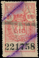 INDOCHINE Timbres Fiscaux : Hanoi Marchés 8c. Rouge 1919, Percé En Lignes Sur 3 Côtés, Annulé De Traits Violets, TB - Other & Unclassified