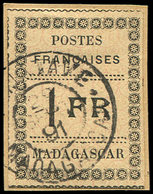 MADAGASCAR 12 : 1f. Noir Sur Jaune, Obl. TAMATAVE 29/9/91 Sur Petit Fragment, TB - Altri & Non Classificati