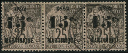 MARTINIQUE 30b : 15c. S. 25c. Noir S. Rose, ERREUR 1882 Au Lieu De 1892 Dans Une Bande De 3 Obl., Le 1er T. Variété 1 CA - Autres & Non Classés