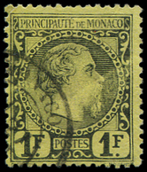 MONACO 9 : 1f. Noir Sur Jaune, Charles III, Obl. Càd, TB - ...-1885 Precursori