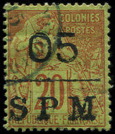 SAINT PIERRE ET MIQUELON 8 : 05 Sur 20c. De 1881, Obl. Càd Bleu, TB - Unused Stamps