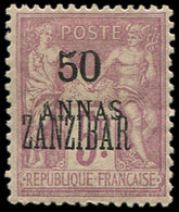 * ZANZIBAR 31 : 50a. Sur 5f. Lilas + Variété De Surcharge, TB - Unused Stamps