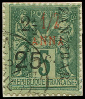 ZANZIBAR 32 : 2 1/2 Et 25c. Sur 1/2a. (rouge) Sur 5c. Vert Obl., TB, Cote Maury - Unused Stamps