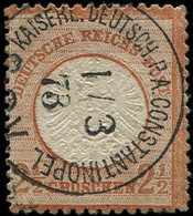 EMPIRE 18 : 2 1/2g. Brun-rouge, Obl. Càd KAISER-DEUTCH PA CONSTANTINOPLE 1/3/73, Pelurage, Rare Et TB - Gebraucht