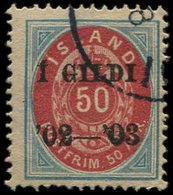 ISLANDE 32 : 50a. Bleu Et Rouge, Obl., Surchargé, TB - Gebraucht