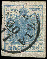 ITALIE (ANCIENS ETATS) LOMBARDO-VENETIE 5b : 45c. Bleu, Papier Côtelé Verticalement, Obl., TB - Lombardo-Veneto