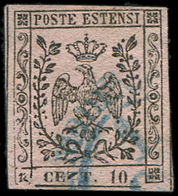 ITALIE (ANCIENS ETATS) MODENE 2Ad : 10c. Rose Obl. Avec Variété CEZT 10, Rare Et TB. C - Modena