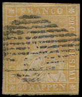 SUISSE 29 : 20r. Orange, Obl., TB - 1843-1852 Federal & Cantonal Stamps