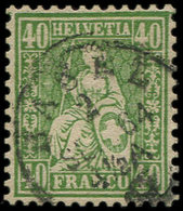 SUISSE 30 : 40r. Vert, Obl., Helvetia Assise, TB - 1843-1852 Federal & Cantonal Stamps